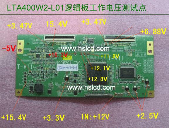 lta400w2-l01逻辑板工作电压测试点与点屏资料